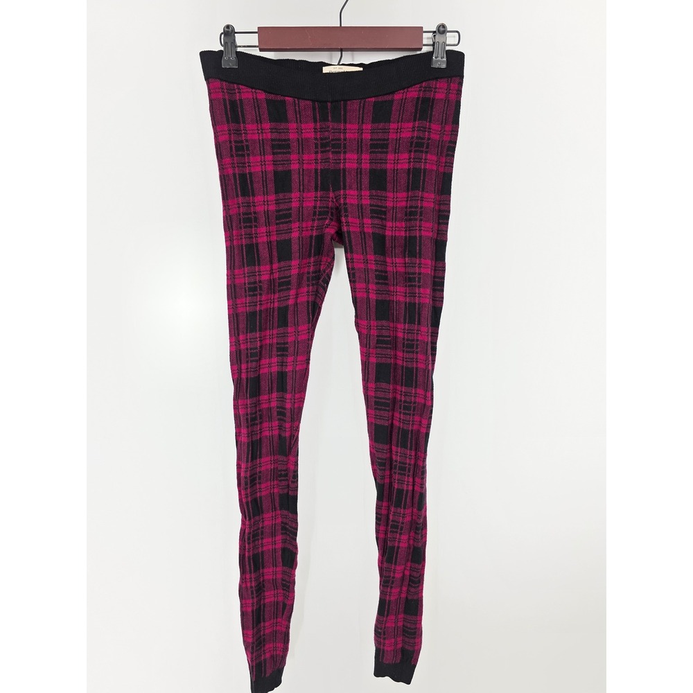 Abercrombie Fitch Plaid Leggings Pink Black Knit Comfort Casual‎ XS